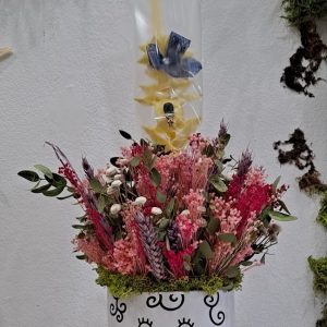Tiesto de cerámica con flores secas + palma fresca