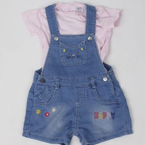 Conjunto Infantil YATSI Peto Vaquero y Camiseta Rosa